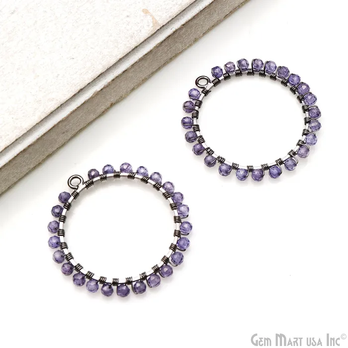 Earrings GemMartUSA Round Hoop Beaded 34mm Triple Black Wire Wrapped Hoop Connector Earrings GemMartUSA Round Hoop Beaded 34mm Triple Black Wire Wrapped Hoop Connector