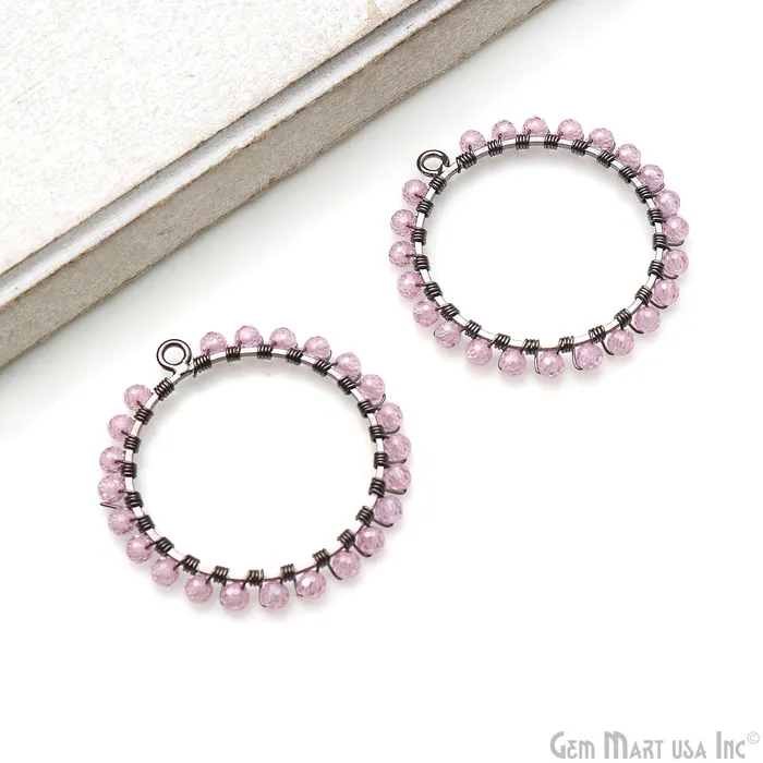 Earrings GemMartUSA Round Hoop Beaded 34mm Triple Black Wire Wrapped Hoop Connector Earrings GemMartUSA Round Hoop Beaded 34mm Triple Black Wire Wrapped Hoop Connector