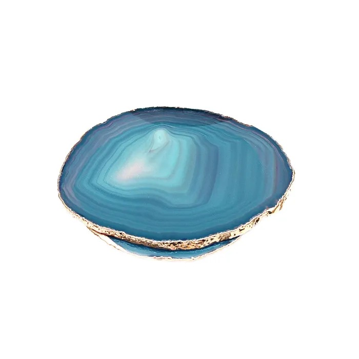 Earrings GemMartUSA Teal Natural Gemstone Coaster Agate Slice Coaster Rock Crystal Coaster OrganicSilverGold Plated Drinkware