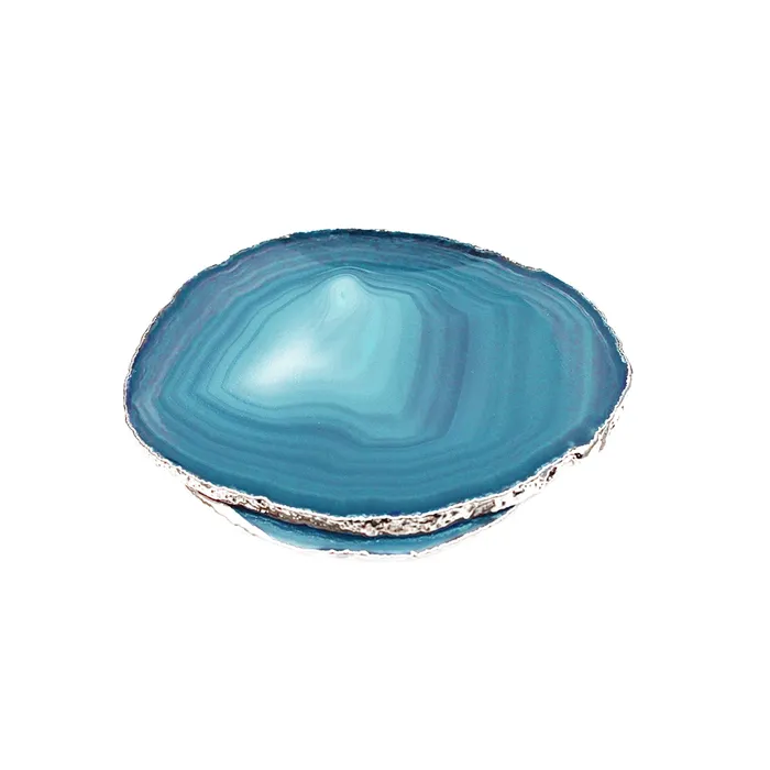 Earrings GemMartUSA Teal Natural Gemstone Coaster Agate Slice Coaster Rock Crystal Coaster OrganicSilverGold Plated Drinkware