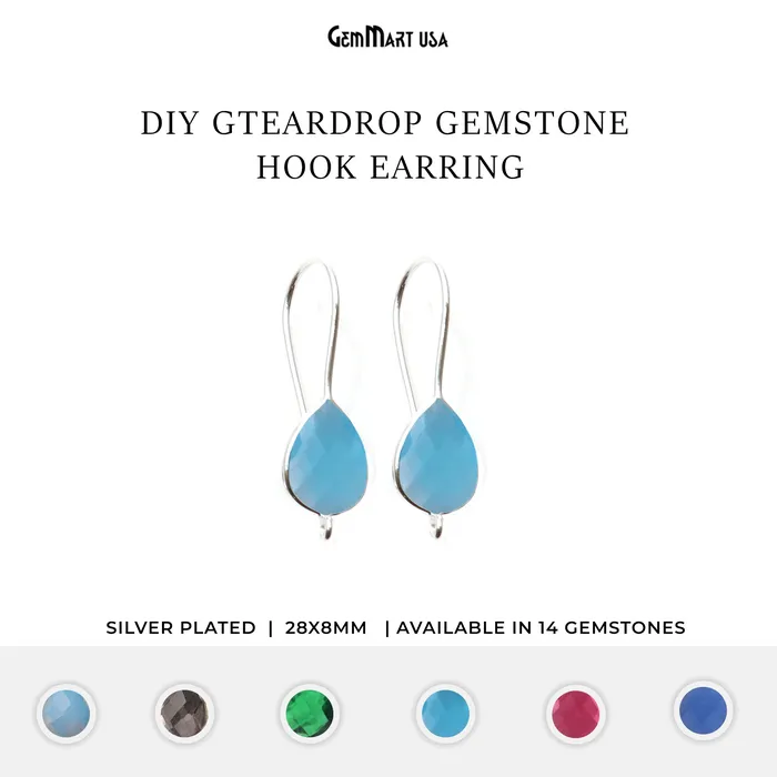Earrings GemmartUSA Teardrop Loop Connector Silver Plated Hook Earring