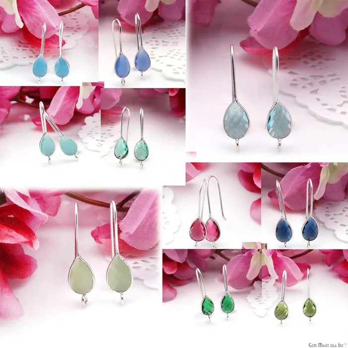 Earrings GemmartUSA Teardrop Loop Connector Silver Plated Hook Earring Earrings GemmartUSA Teardrop Loop Connector Silver Plated Hook Earring