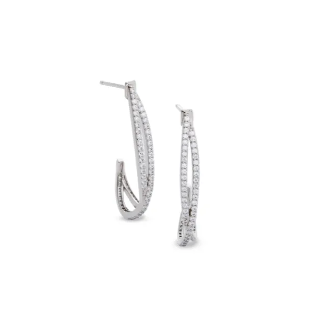 Earrings Kelly Waters Platinum Finish CZ Crossover Curved Earrings SI6036 Kelly Waters Earrings Kelly Waters Platinum Finish CZ Crossover Curved Earrings SI6036 Kelly Waters