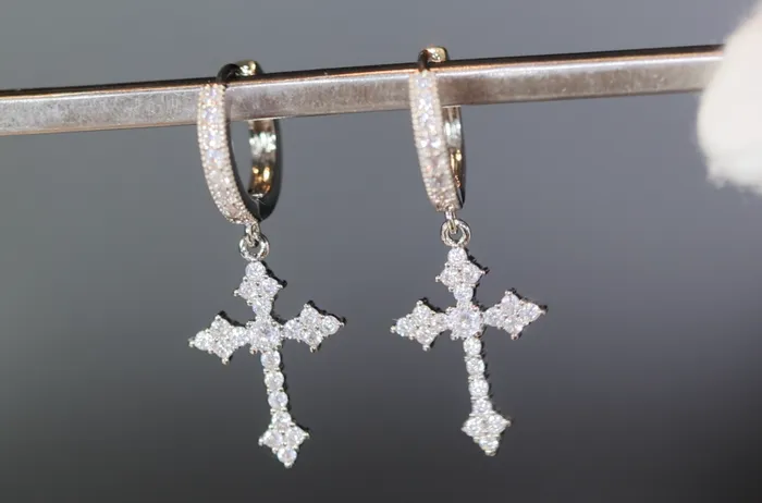 Earrings Mens Cross Earrings Cross Earrings Men Diamond Earrings Dangle Earrings Cross Earrings Cross Dangle Earrings Iced Out Earrings Lab Diamonds London