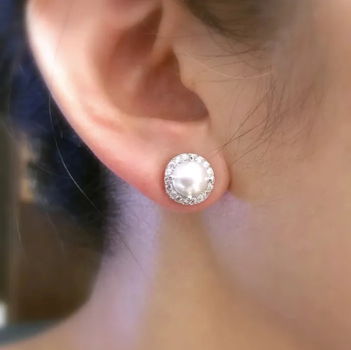 Earrings Pearl Earrings Diamond Pearl Ear Studs Womens Pearl Earrings Pearl earrings with Diamonds Womens Diamond Earrings Pearl Ear Studs Minx London