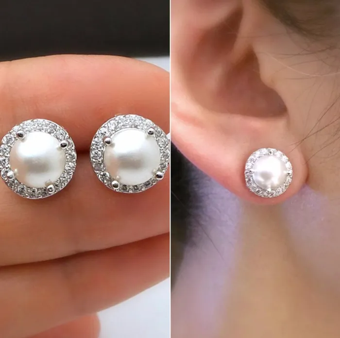 Earrings Pearl Earrings Diamond Pearl Ear Studs Womens Pearl Earrings Pearl earrings with Diamonds Womens Diamond Earrings Pearl Ear Studs Minx London