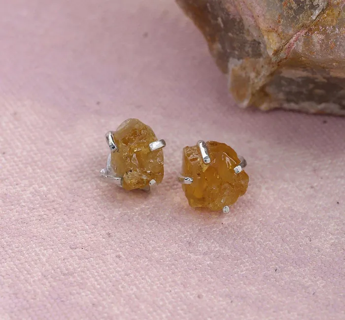 Earrings YoTreasure Rough Citrine Solid 925 Sterling Silver Stud Earrings Jewelry Earrings YoTreasure Rough Citrine Solid 925 Sterling Silver Stud Earrings Jewelry