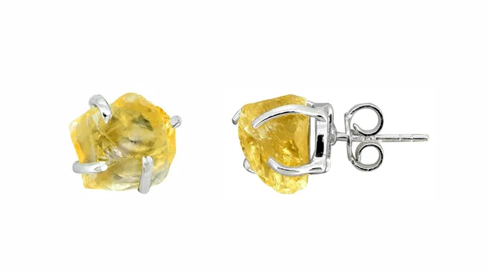Earrings YoTreasure Rough Citrine Solid 925 Sterling Silver Stud Earrings Jewelry