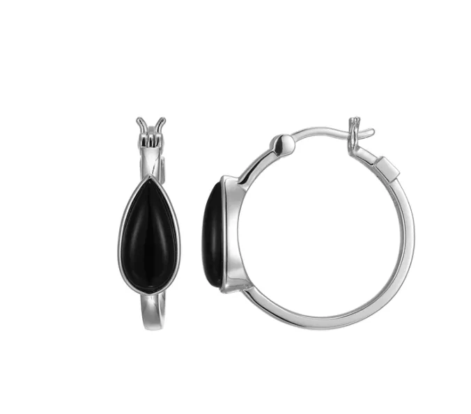 ELLE Earrings ELLE Sterling Silver Etheral Drops Black Agate Hoop Earrings SI5129 ELLE Earrings ELLE Sterling Silver Etheral Drops Black Agate Hoop Earrings SI5129