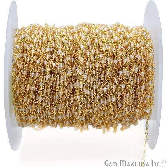GemmartUSA Crystal Rondelle Gold Plated Wire Wrapped Gemstone Beads Rosary Chain PreStyled Sets