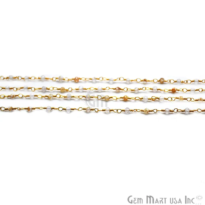 GemmartUSA Crystal Rondelle Gold Plated Wire Wrapped Gemstone Beads Rosary Chain PreStyled Sets GemmartUSA Crystal Rondelle Gold Plated Wire Wrapped Gemstone Beads Rosary Chain PreStyled Sets