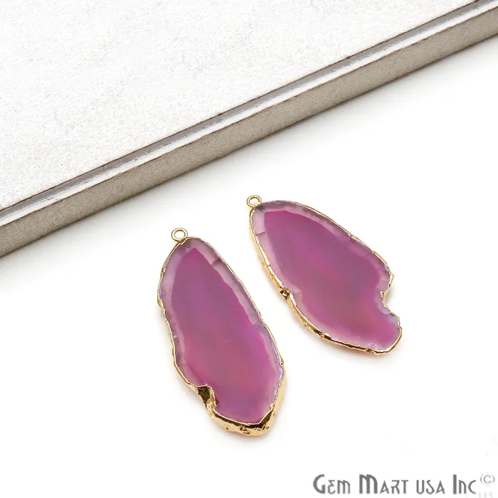 GemMartUSA Earrings Agate Slice 23x52mm Organic Gold Electroplated Gemstone Earring Connector 1 Pair GemMartUSA Earrings Agate Slice 23x52mm Organic Gold Electroplated Gemstone Earring Connector 1 Pair