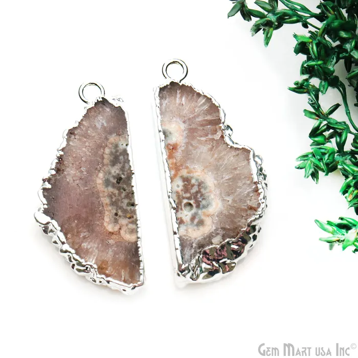 GemMartUSA Earrings Agate Slice 42x19mm Organic Silver Electroplated Gemstone Earring Connector 1 Pair GemMartUSA Earrings Agate Slice 42x19mm Organic Silver Electroplated Gemstone Earring Connector 1 Pair