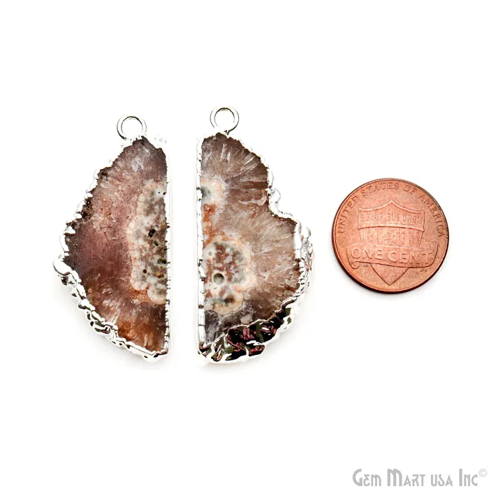 GemMartUSA Earrings Agate Slice 42x19mm Organic Silver Electroplated Gemstone Earring Connector 1 Pair GemMartUSA Earrings Agate Slice 42x19mm Organic Silver Electroplated Gemstone Earring Connector 1 Pair