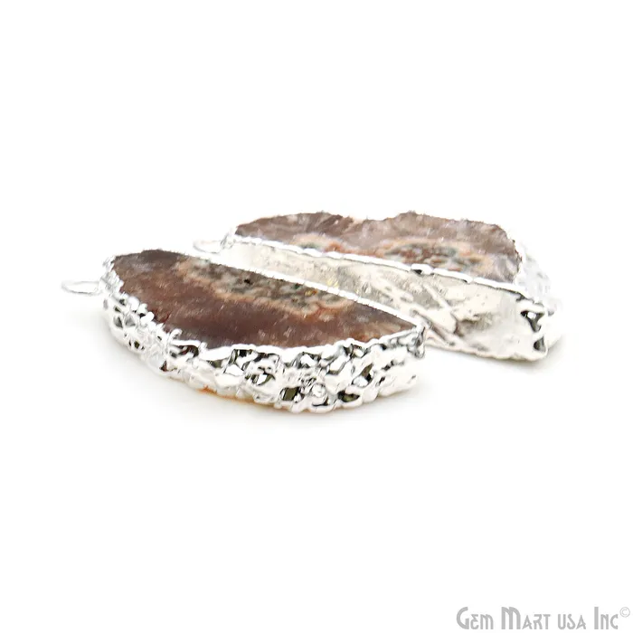 GemMartUSA Earrings Agate Slice 42x19mm Organic Silver Electroplated Gemstone Earring Connector 1 Pair GemMartUSA Earrings Agate Slice 42x19mm Organic Silver Electroplated Gemstone Earring Connector 1 Pair
