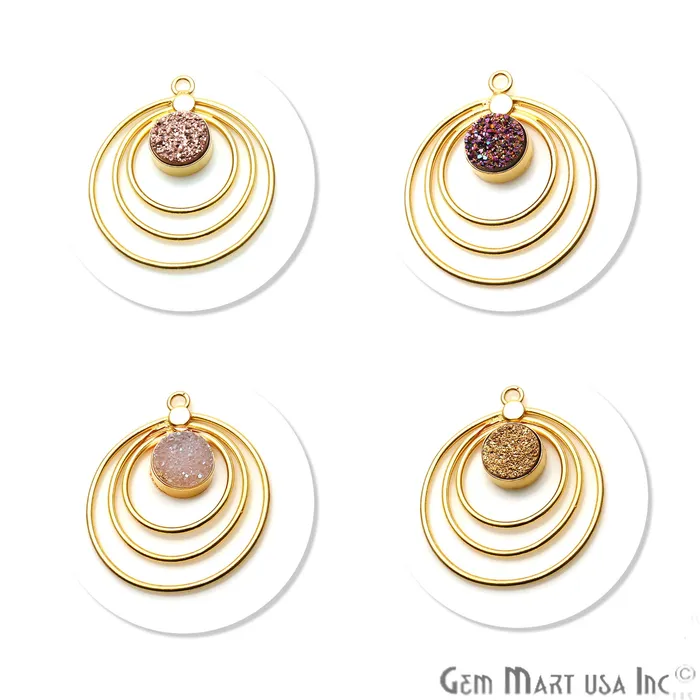 GemmartUSA Earrings DIY Triple Hoop 40x36mm Round Druzy Gold Plated Single Bail Pendant GemmartUSA Earrings DIY Triple Hoop 40x36mm Round Druzy Gold Plated Single Bail Pendant