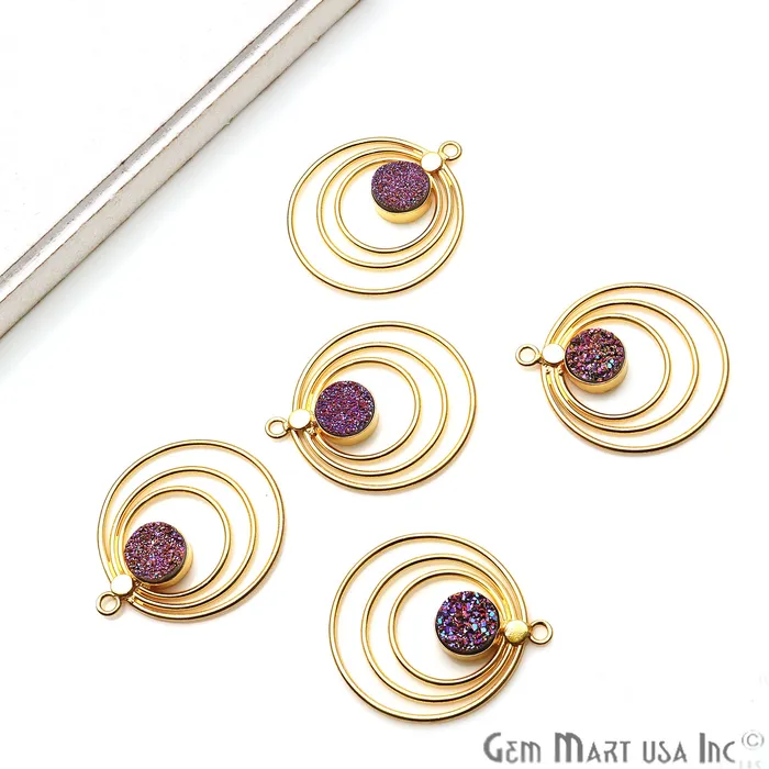 GemmartUSA Earrings DIY Triple Hoop 40x36mm Round Druzy Gold Plated Single Bail Pendant GemmartUSA Earrings DIY Triple Hoop 40x36mm Round Druzy Gold Plated Single Bail Pendant