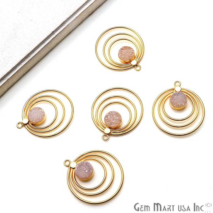 GemmartUSA Earrings DIY Triple Hoop 40x36mm Round Druzy Gold Plated Single Bail Pendant GemmartUSA Earrings DIY Triple Hoop 40x36mm Round Druzy Gold Plated Single Bail Pendant