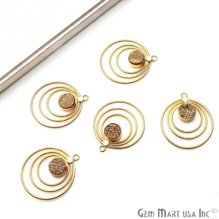 GemmartUSA Earrings DIY Triple Hoop 40x36mm Round Druzy Gold Plated Single Bail Pendant GemmartUSA Earrings DIY Triple Hoop 40x36mm Round Druzy Gold Plated Single Bail Pendant