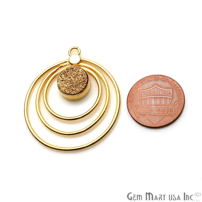 GemmartUSA Earrings DIY Triple Hoop 40x36mm Round Druzy Gold Plated Single Bail Pendant GemmartUSA Earrings DIY Triple Hoop 40x36mm Round Druzy Gold Plated Single Bail Pendant