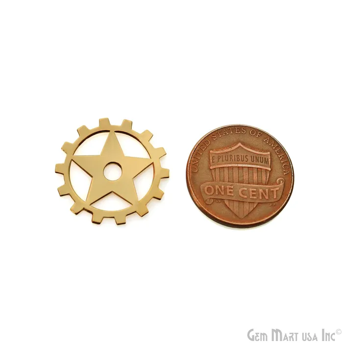GemMartUSA Gear Shape Gold Laser Finding 20mm Gold Plated Charm For Bracelets Pendants PreStyled Sets