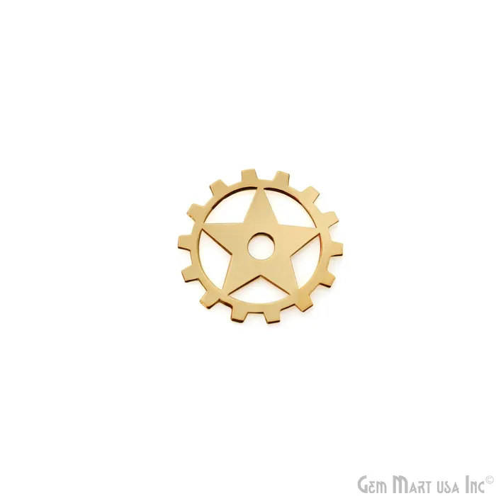 GemMartUSA Gear Shape Gold Laser Finding 20mm Gold Plated Charm For Bracelets Pendants PreStyled Sets