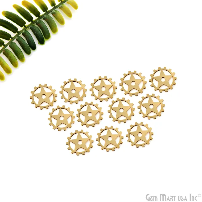 GemMartUSA Gear Shape Gold Laser Finding 20mm Gold Plated Charm For Bracelets Pendants PreStyled Sets
