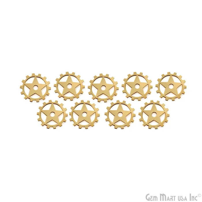 GemMartUSA Gear Shape Gold Laser Finding 20mm Gold Plated Charm For Bracelets Pendants PreStyled Sets