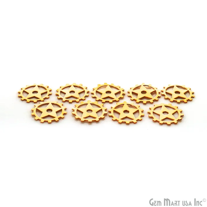 GemMartUSA Gear Shape Gold Laser Finding 20mm Gold Plated Charm For Bracelets Pendants PreStyled Sets