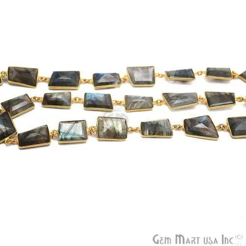 GemMartUSA Labradorite 15mm Mix Faceted Gold Plated Bezel Continuous Connector Chain PreStyled Sets