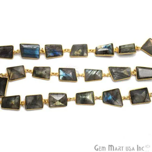 GemMartUSA Labradorite 15mm Mix Faceted Gold Plated Bezel Continuous Connector Chain PreStyled Sets