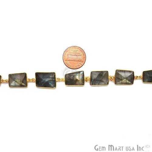 GemMartUSA Labradorite 15mm Mix Faceted Gold Plated Bezel Continuous Connector Chain PreStyled Sets