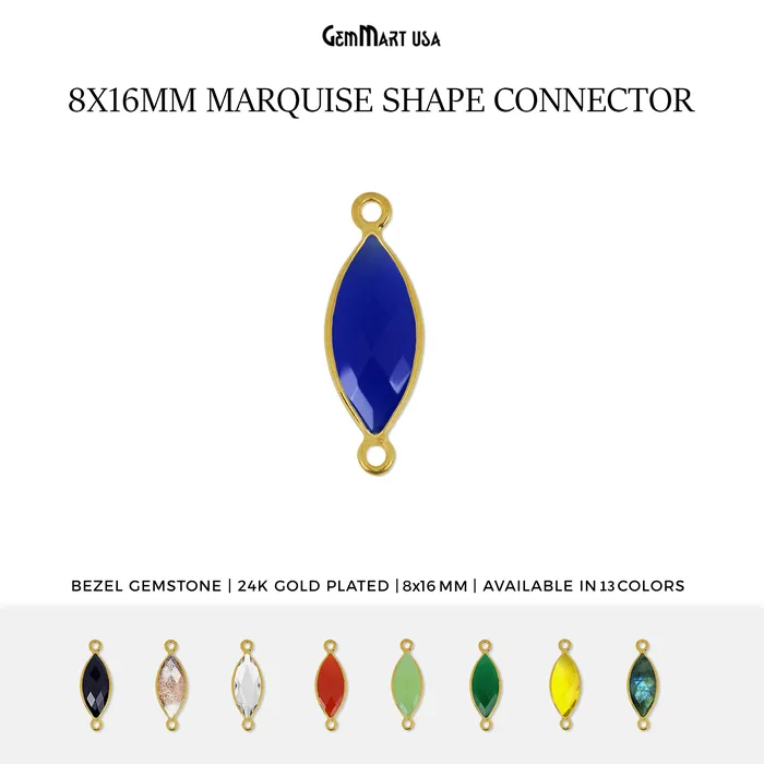 GemMartUSA Marquise 8x16mm Double Bail Gold Bezel Gemstone Connector PreStyled Sets GemMartUSA Marquise 8x16mm Double Bail Gold Bezel Gemstone Connector PreStyled Sets