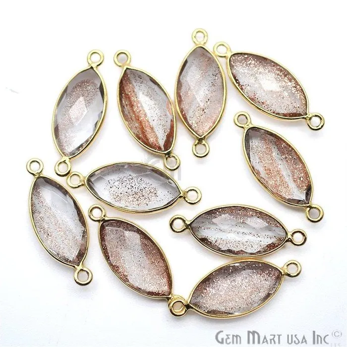 GemMartUSA Marquise 8x16mm Double Bail Gold Bezel Gemstone Connector PreStyled Sets