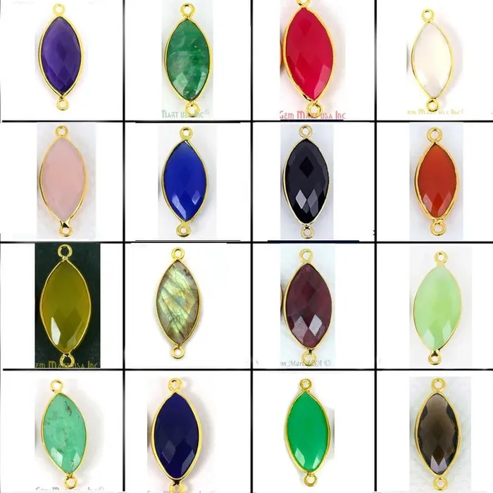 GemMartUSA Marquise 8x16mm Double Bail Gold Bezel Gemstone Connector PreStyled Sets