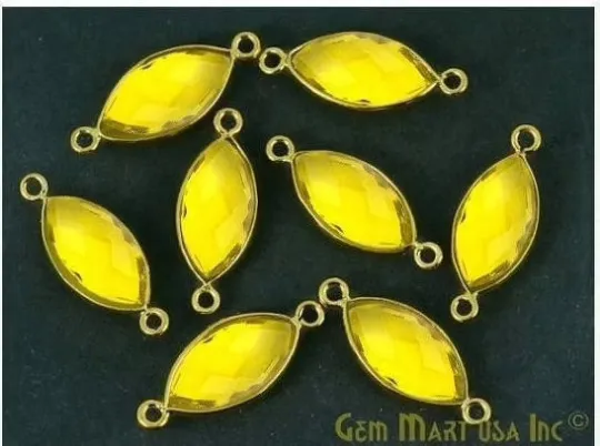 GemMartUSA Marquise 8x16mm Double Bail Gold Bezel Gemstone Connector PreStyled Sets
