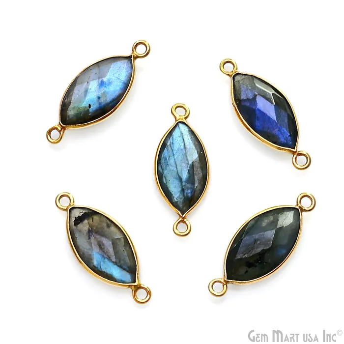 GemMartUSA Marquise 8x16mm Double Bail Gold Bezel Gemstone Connector PreStyled Sets