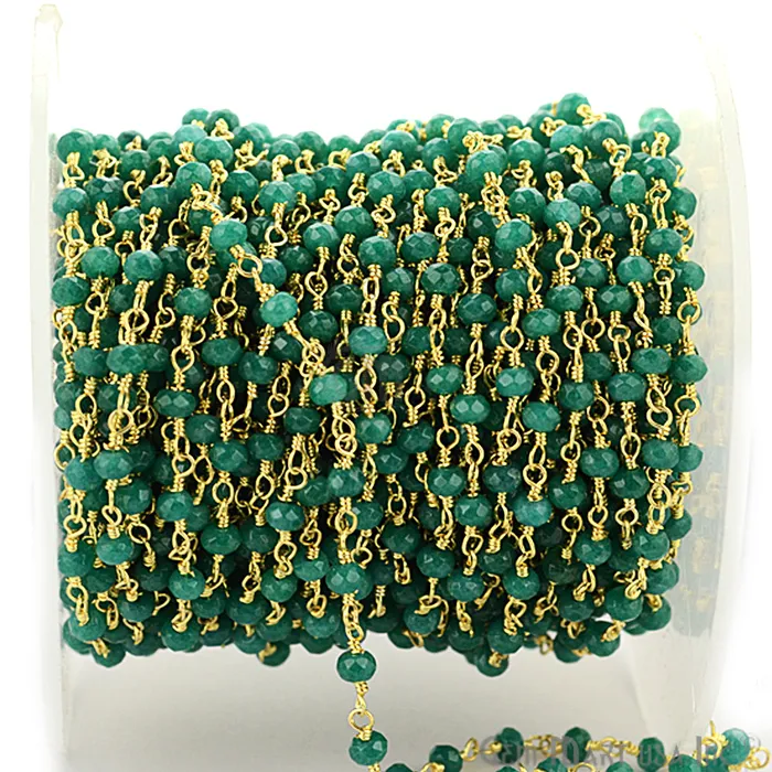 GemmartUSA Necklaces Emerald Jade Gemstone Gold Plated Beaded Wire Wrapped Rosary Chain GemmartUSA Necklaces Emerald Jade Gemstone Gold Plated Beaded Wire Wrapped Rosary Chain