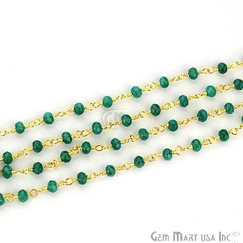 GemmartUSA Necklaces Emerald Jade Gemstone Gold Plated Beaded Wire Wrapped Rosary Chain GemmartUSA Necklaces Emerald Jade Gemstone Gold Plated Beaded Wire Wrapped Rosary Chain