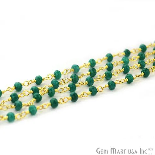 GemmartUSA Necklaces Emerald Jade Gemstone Gold Plated Beaded Wire Wrapped Rosary Chain GemmartUSA Necklaces Emerald Jade Gemstone Gold Plated Beaded Wire Wrapped Rosary Chain