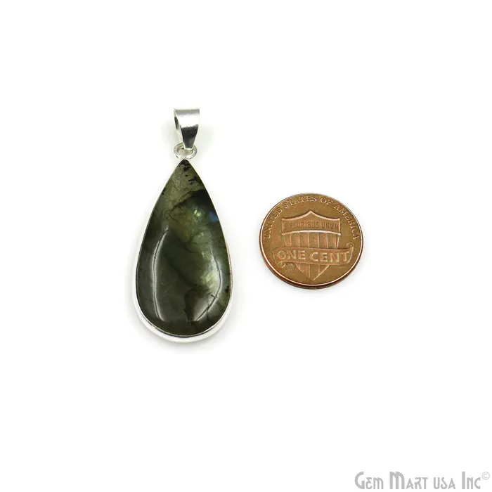 GemMartUSA Necklaces Labradorite Gemstone Pears 40x18mm Sterling Silver Necklace Pendant 1PC
