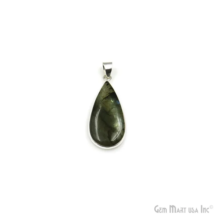 GemMartUSA Necklaces Labradorite Gemstone Pears 40x18mm Sterling Silver Necklace Pendant 1PC