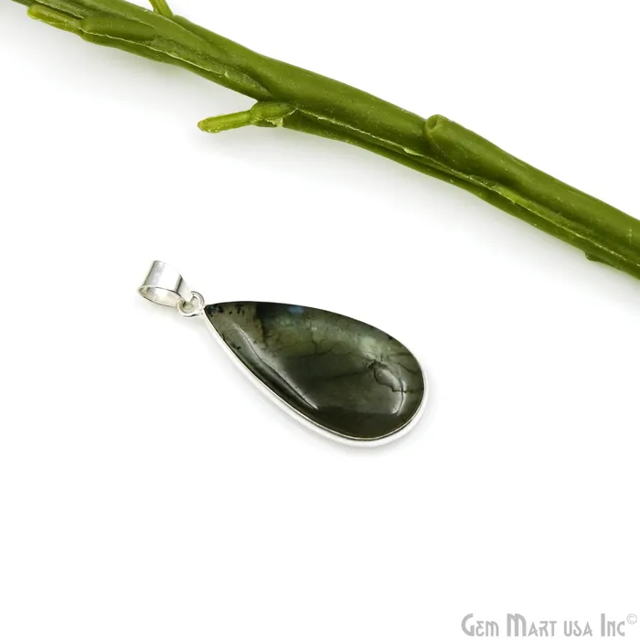 GemMartUSA Necklaces Labradorite Gemstone Pears 40x18mm Sterling Silver Necklace Pendant 1PC