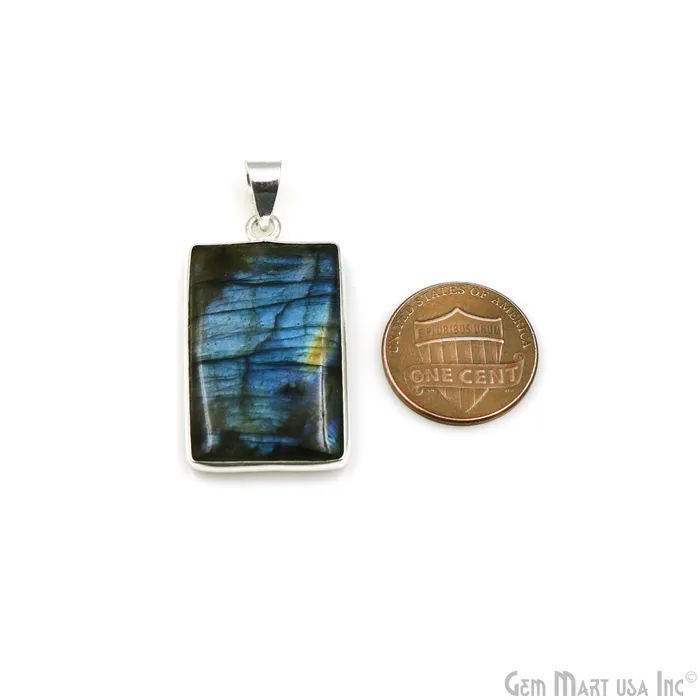 GemMartUSA Necklaces Labradorite Gemstone Rectangle 35x20mm Sterling Silver Necklace Pendant 1PC