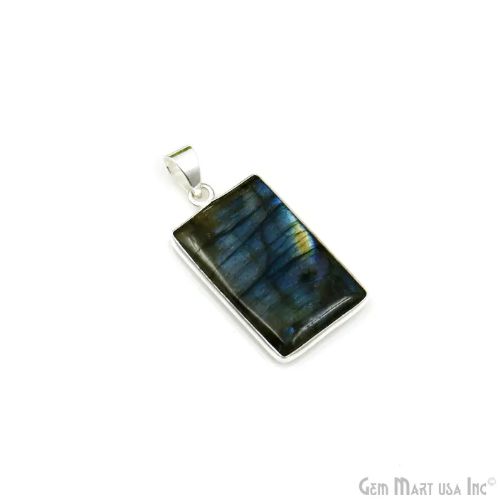 GemMartUSA Necklaces Labradorite Gemstone Rectangle 35x20mm Sterling Silver Necklace Pendant 1PC