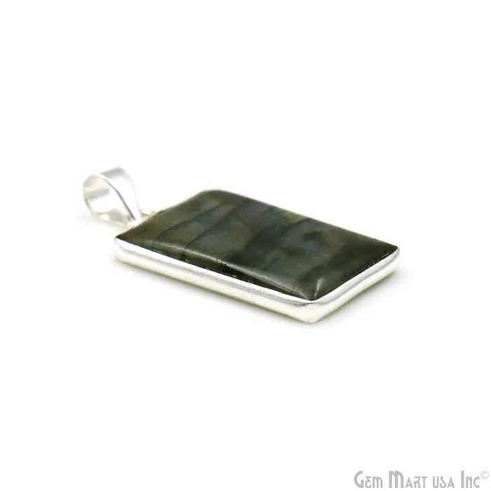 GemMartUSA Necklaces Labradorite Gemstone Rectangle 35x20mm Sterling Silver Necklace Pendant 1PC
