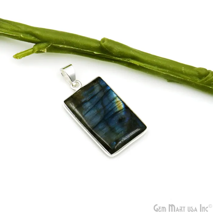 GemMartUSA Necklaces Labradorite Gemstone Rectangle 35x20mm Sterling Silver Necklace Pendant 1PC