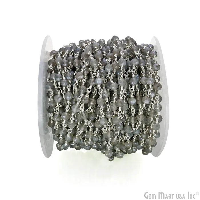 GemMartUSA Necklaces Mistique Labradorite Gemstone Faceted Beads 4mm Silver Wire Wrapped Bead Rosary Chain GemMartUSA Necklaces Mistique Labradorite Gemstone Faceted Beads 4mm Silver Wire Wrapped Bead Rosary Chain