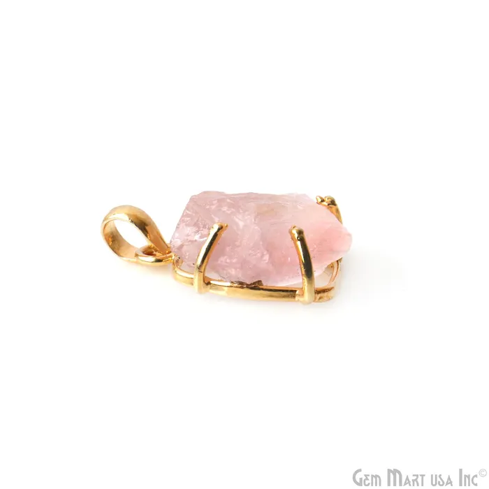 GemMartUSA Necklaces Natural Morganite Organic 25x18mm Gold Plated Prong Setting Single Bail Gemstone Pendant