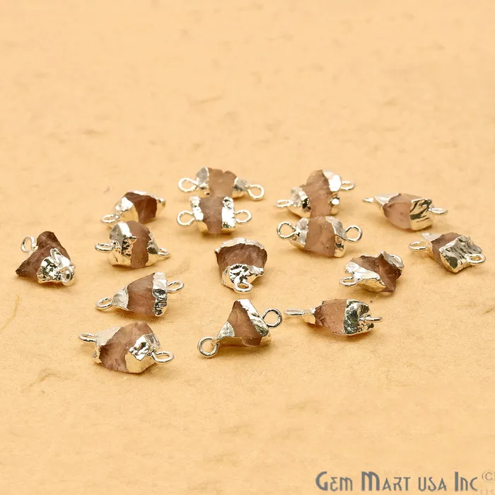 GemmartUSA Necklaces Rough Rose Quartz Organic 18x9mm Silver Electroplated Double Bail Pendant Connector GemmartUSA Necklaces Rough Rose Quartz Organic 18x9mm Silver Electroplated Double Bail Pendant Connector